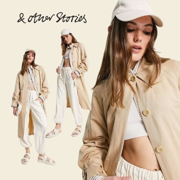 NWT & Other Stories balloon sleeve trench coat in beige Size 4 - Picture 1 of 5